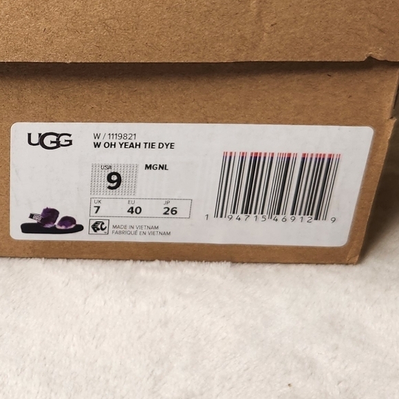 UGG Oh Yeah Tie Dye Magnolia Purple Black White Sling Back Furry Slipper… - Picture 13 of 14